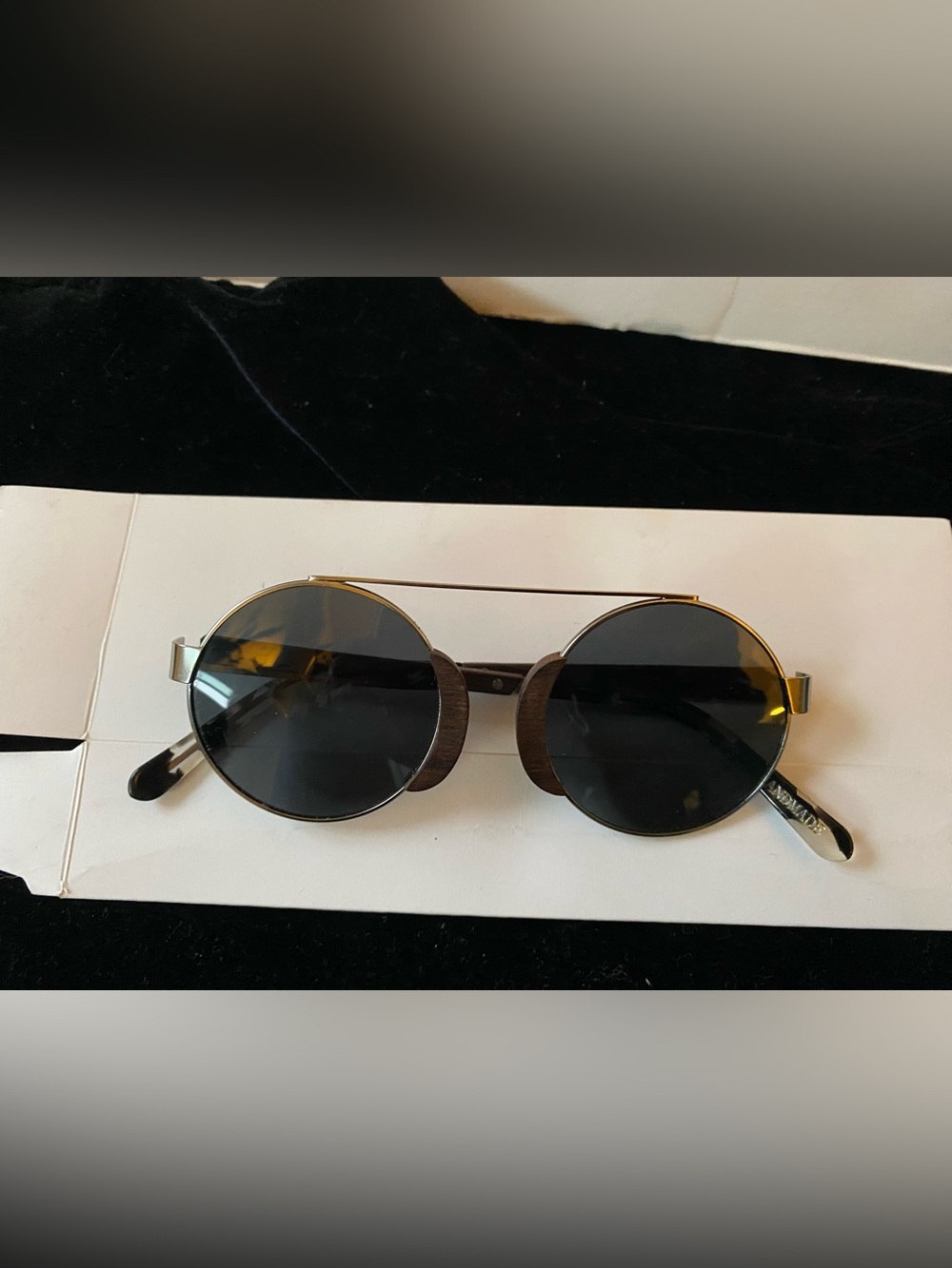 Round Black Sunglasses with Gold Frame made with wood